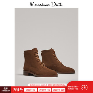 Massimo Dutti 女鞋 2019秋冬新款绑带绒面皮踝靴女士短靴 16219021709 双11爆款