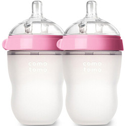 COMOTOMO 可么多么 婴儿宽口硅胶奶瓶防摔 250ml*2 粉色