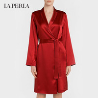 LA PERLA奢侈品女装睡衣Silk系列高贵系带短睡袍 开衫丝绸性感家居服 F003红色 2/M