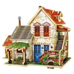 （17.9包邮）若态手工DIY小屋拼装木质小房子3d立体拼插拼图模型法国风情F124法国农庄