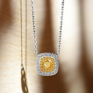 比利时切工 18K白金彩黄钻石项链