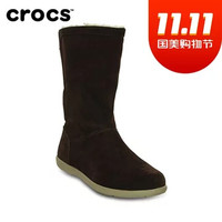 crocs卡骆驰 女士阿黛拉暖绒靴 暖平跟中筒靴保暖棉靴|15496 阿黛拉暖绒靴(红褐/卡其 35)