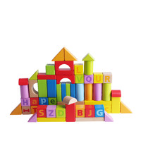 Hape60块益智积木字母几何玩具1-6岁宝宝儿童拼装益智玩具木头制男孩女孩玩具E8389