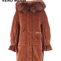 Vero Moda冬季新款貉子毛领喇叭袖直筒羽绒服女|318412519