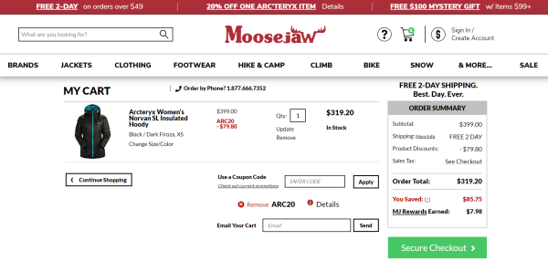海淘活动:Moosejaw官网 全场 Arc'teryx 始祖鸟 顶级户外运动品牌