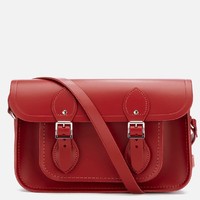 Cambridge Satchel 女生牛皮纯色翻盖搭扣斜挎剑桥包 红色 11英寸