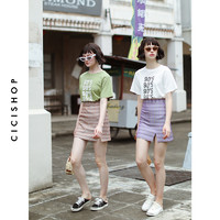 CICISHOP 19SS 开衩包臀A字裙复古格子修身高腰包臀半身短裙