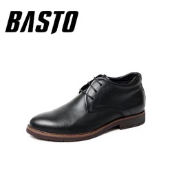 BASTO/百思图2018冬季黑色牛皮革商务系带休闲男皮鞋70605DD8