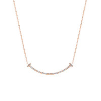 Tiffany&Co;. 蒂芙尼 T系列 34684421 18K玫瑰金镶嵌钻石 笑脸项链