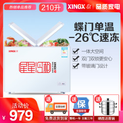 家用冰柜小型全冷冻冷藏两用星星牌210升商用卧式带锁双门冷柜