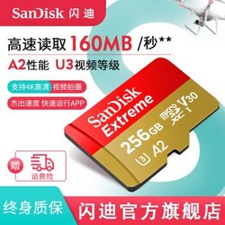 闪迪sandisk内存卡class10存储sd卡 高速行车记录仪tf卡 手机内存卡 256G 160M/s A2高性能 4K高清拍摄