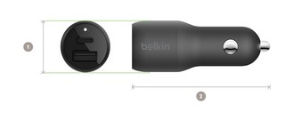 belkin 贝尔金 双接口车载充电器快充点烟器转换插头 黑色