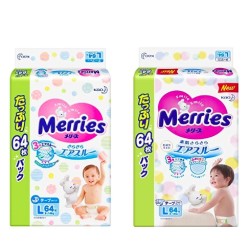 花王 Merries 纸尿裤 腰贴式L(9~14kg) 瞬爽透气 128片 (64片×2)
