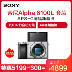 索尼Alpha 6100L APS-C画幅微单 数码相机 (银色 ILCE-6100L A6100L 16-50mm镜头）