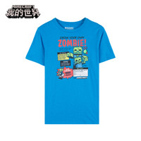 我的世界Minecraft 童装印花系列T恤蓝色 短袖打底棉质圆领1252007 正版周边 L