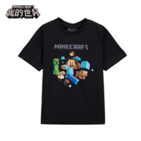 我的世界Minecraft 正版周边 史蒂夫撤退 短袖黑色童装亲子T恤 L