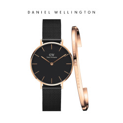 Daniel Wellington 丹尼尔惠灵顿女士32mm黑盘金属手表手镯套装