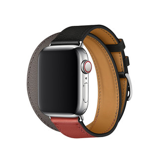 Apple 苹果 Watch Hermès Double Tour 皮革表带 40mm 黑、砖红配灰色