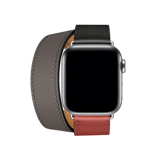 Apple 苹果 Watch Hermès Double Tour 皮革表带 40mm 黑、砖红配灰色