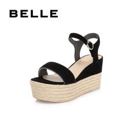 Belle/百丽专柜羊绒皮革厚底麻绳女皮凉鞋BUT31BL8