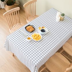 金塑 PVC防水茶几桌布 白色格子 137*70cm