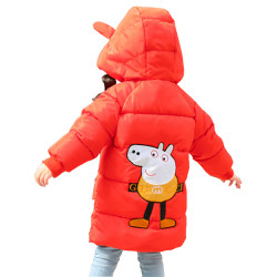 2019新款童装男童女童小猪羽绒服中长款连帽宝宝加厚保暖羽丝绒服儿童外套8818 *5件