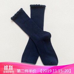 【第二件半价】秋冬款女袜子日系木耳花边森系可爱抽条纯色中筒袜堆堆