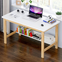 朗程电脑桌台式笔记本家用办公桌子学习桌单板桌子 暖白+松木框架120CM *2件