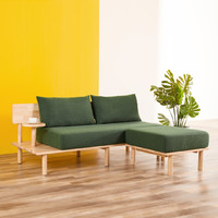 8H Sunny摩登系列 FS3 实木布艺沙发 三人位+脚凳 原木色+墨绿色