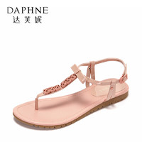 Daphne/达芙妮 夏季舒适平底夹趾简约蝴蝶结丁字带学生凉鞋-- *2件