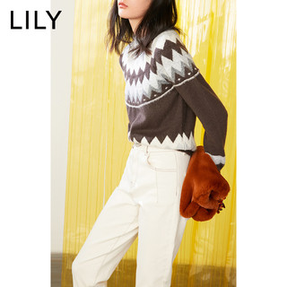 LILY2019冬新款女装经典费尔岛插肩袖休闲圆领毛衣119440B8735