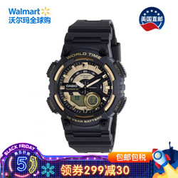 卡西欧 CASIO 防水多功能运动Ana-Digi手表 金色/黑色 AEQ110BW-9AVCF