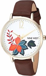 Nine West 女士 NW/2208SVBN 金色和棕色表带手表