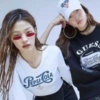 GUESS × 百事可乐联名款 女士铆钉水钻长袖卫衣 V领