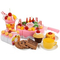 贝恩施 儿童过家家玩具 水果蛋糕切切乐 厨房过家家套装 生日蛋糕切切看 创意拼装玩具 水果蛋糕粉色 *5件