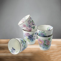 日本原产ceramic 蓝 手工陶瓷茶杯水杯 花工房5个装 彩色