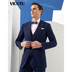 威可多VICUTU商场同款男士纯羊毛套西服上装商务时尚条纹西装VBS18112378 蓝色条纹 175/96B