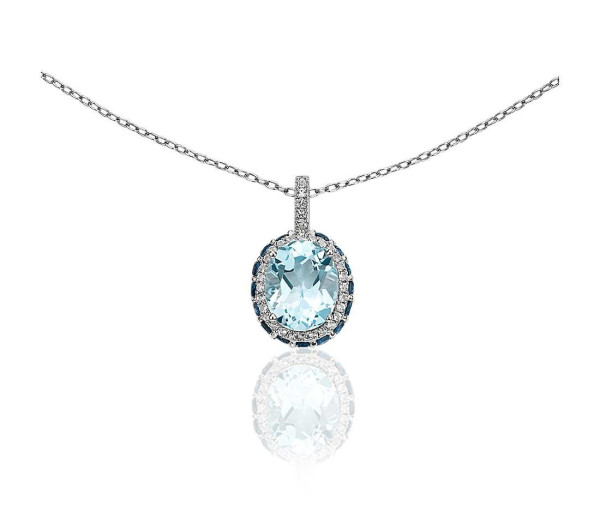 blue nile 椭圆形天蓝托帕石吊坠项链