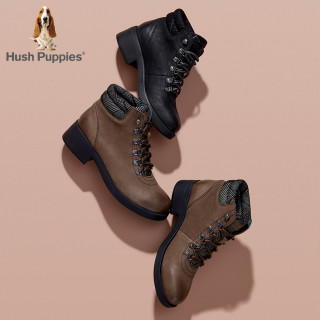Hush Puppies 暇步士 N1D05DD8 厚底黑色英伦风机车马丁靴女