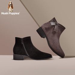 Hush Puppies/暇步士绒面短靴女平底低跟休闲踝靴2019冬U1F05DD9