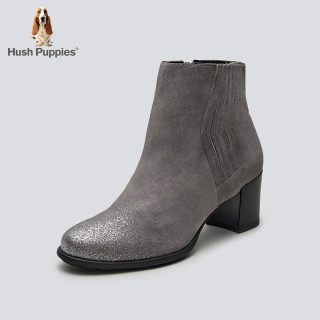 Hush Puppies 暇步士 冬季专柜同款羊皮革粗跟套筒女靴