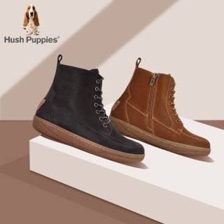 Hush Puppies 暇步士 平底短靴女英伦风百搭休闲靴