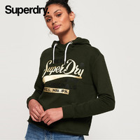 Superdry 极度干燥 2019连帽短款休闲印花卫衣 L码 水洗卡其色