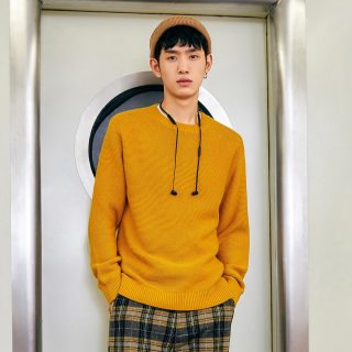 太平鸟男装 秋冬新款姜黄色时尚毛套衫