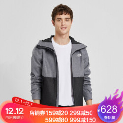 北面冲锋衣男 19秋冬新品 TheNorthFace 户外防水透气上衣外套 3VPK YJL/灰黑/素拼 L/175