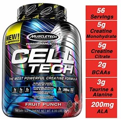 MuscleTech 肌肉科技 CellTech肌酸粉，微粉化肌酸，肌酸盐酸盐，果汁饮料，6磅（2.72kg）