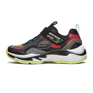 斯凯奇（Skechers）魔术贴舒适防滑百搭男童运动休闲鞋97825L 黑色/灰色/红色 33.5