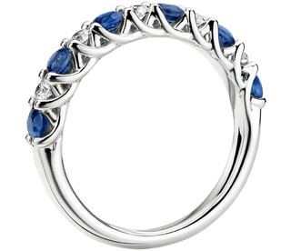Blue Nile Tessere 18k白金蓝宝石和钻石交错结婚戒指（1/6 克拉总重量，H色，VS2净度）