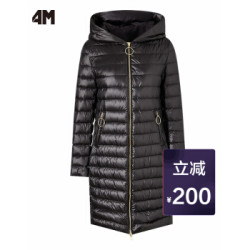 美特斯邦威集团旗下 4M 羽绒服女冬季时尚女休闲超轻中长连帽羽绒服 影黑 160/84A/M
