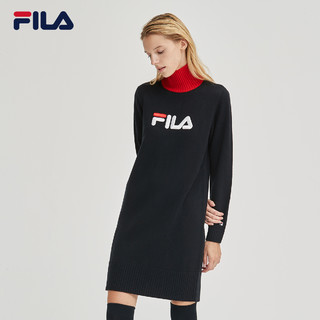 FILA 斐乐官方女子连衣裙2019冬季新款商务优雅高领绵羊毛长裙